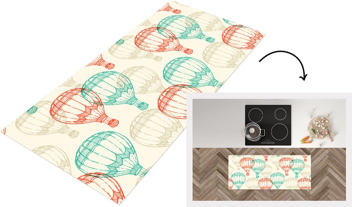 KitchenYeah Keukenloper - Loper keuken - Vintage - Luchtballon - Kind - Design - 120x50 cm - Keukenloper vinyl Multicolor