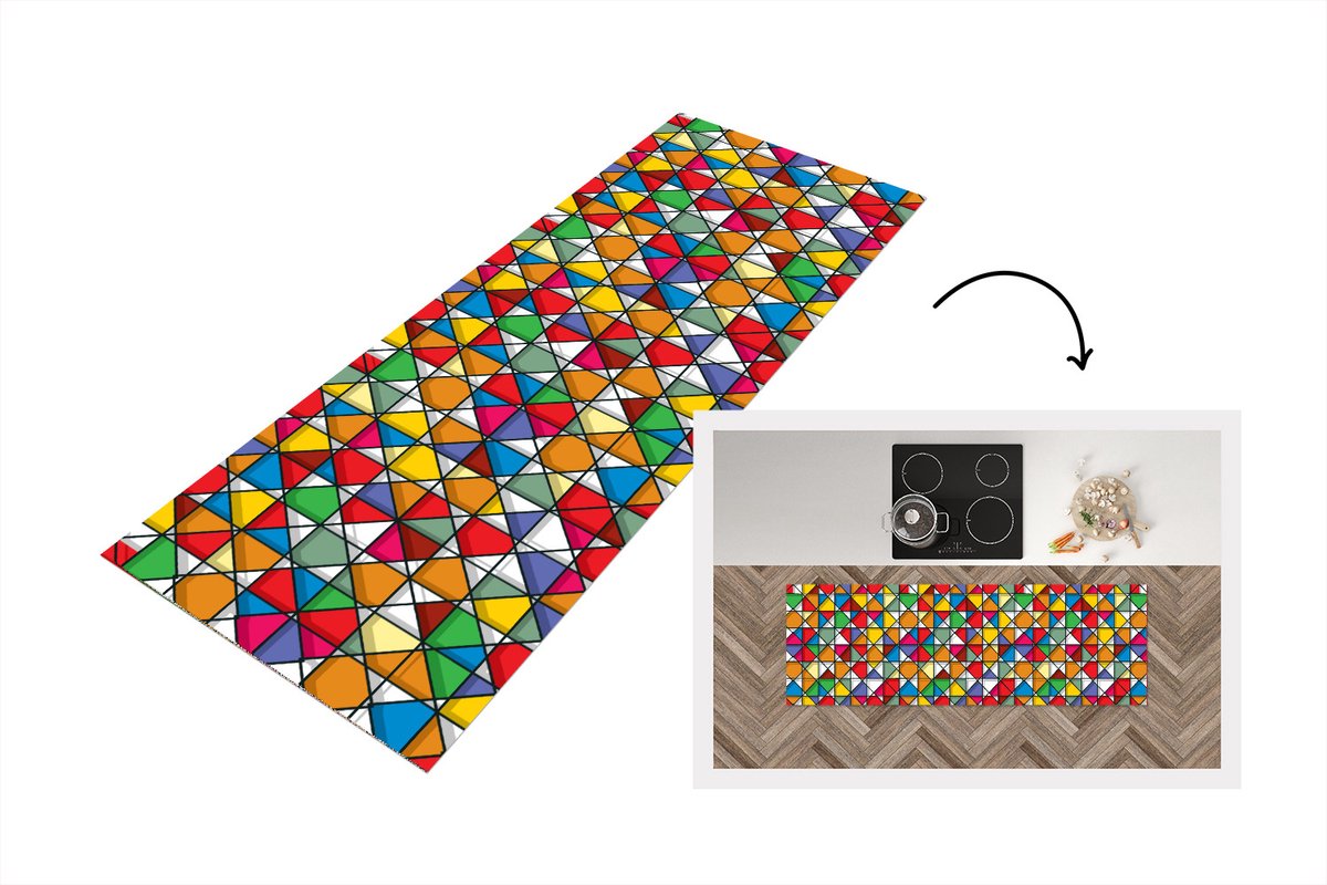 KitchenYeah Keukenloper - Loper keuken - Glas - Geometrie - Design - 180x60 cm - Keukenloper vinyl Multicolor