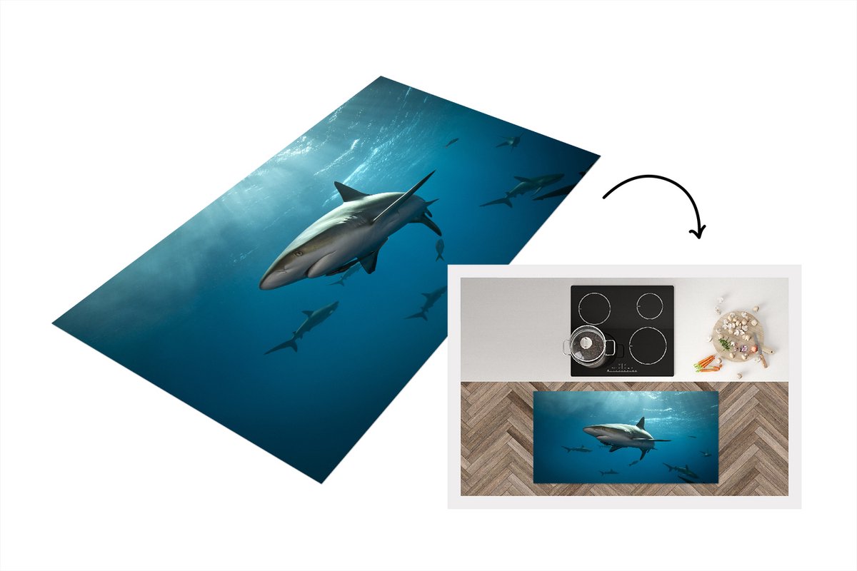 KitchenYeah Keukenloper - Loper keuken - Groep haaien - Keukenloper vinyl multicolor, foto 2