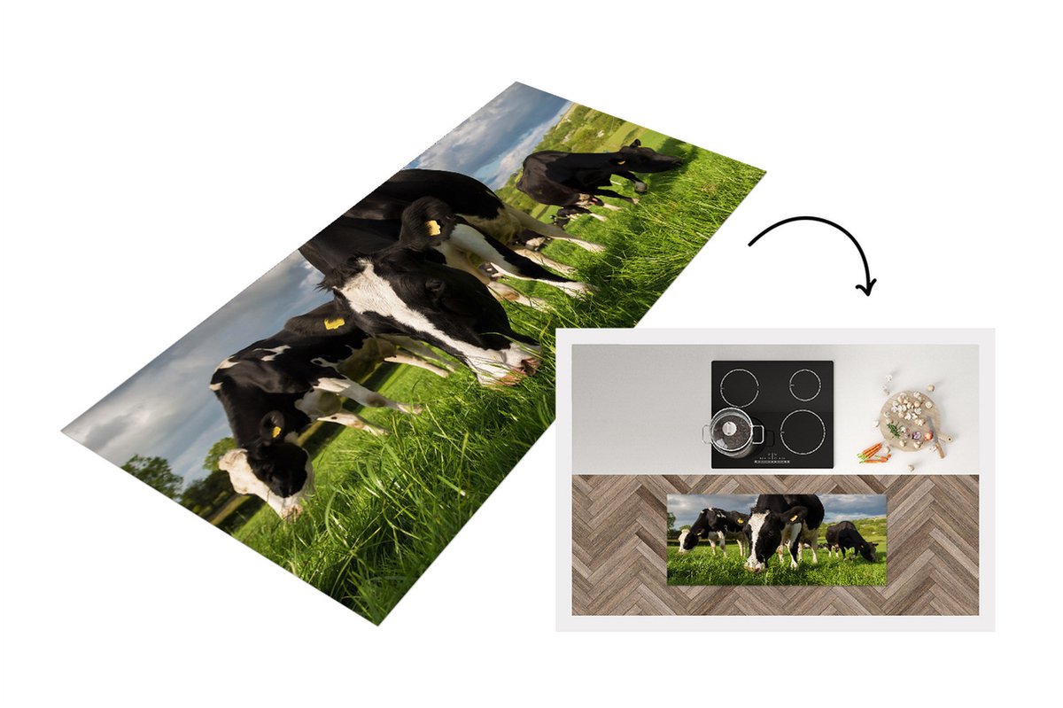 KitchenYeah Keukenloper - Loper keuken - Koeien - Dieren - Gras - 120x50 cm - Keukenloper vinyl Multicolor