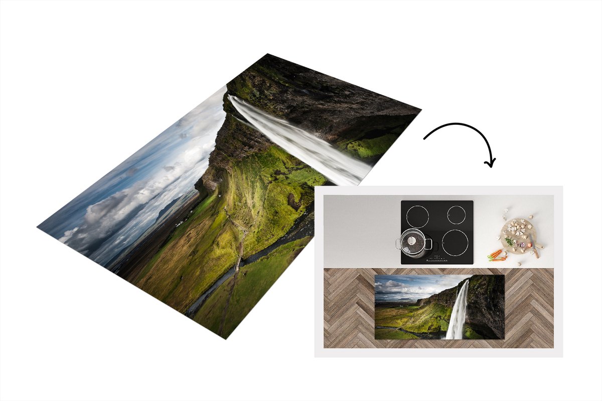KitchenYeah Keukenloper - Loper keuken - Waterval - Gebergte - Jungle - 120x60 cm - Keukenloper vinyl Multicolor