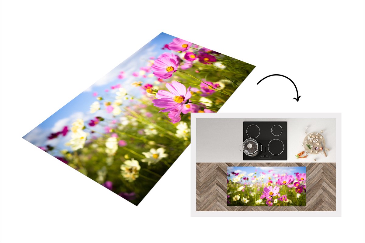 KitchenYeah Keukenloper - Loper keuken - Bloemen - Wei - Paars - 120x60 cm - Keukenloper vinyl Multicolor