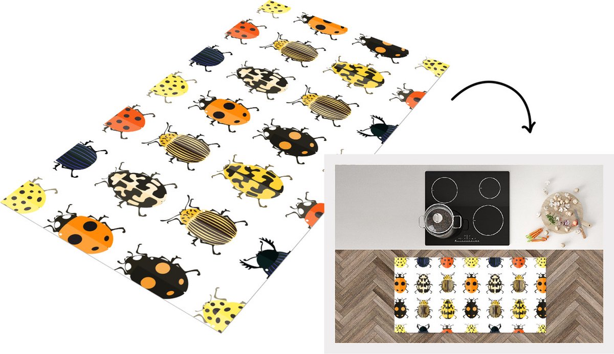 KitchenYeah Keukenloper - Loper keuken - Kever - Insecten - Design - 120x60 cm - Keukenloper vinyl Multicolor