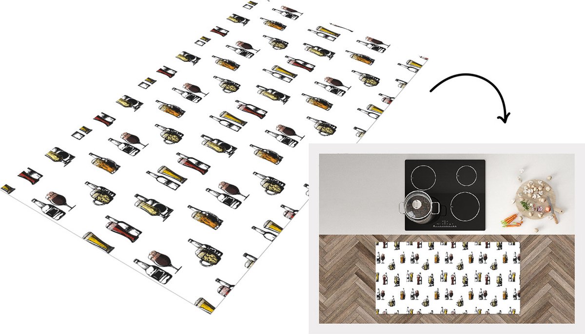 KitchenYeah Keukenloper - Loper keuken - Bier - Glas - Patroon - 120x60 cm - Keukenloper vinyl Multicolor