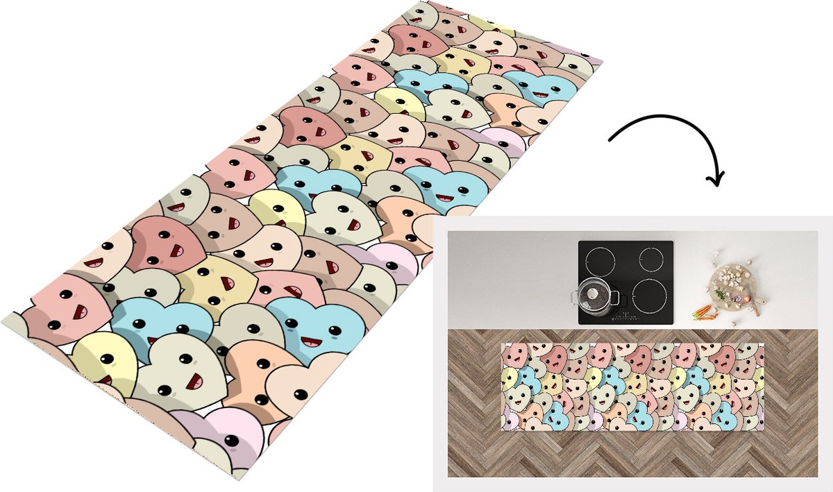 KitchenYeah Keukenloper - Loper keuken - Hart - Patroon - Baby - 180x60 cm - Keukenloper vinyl Multicolor