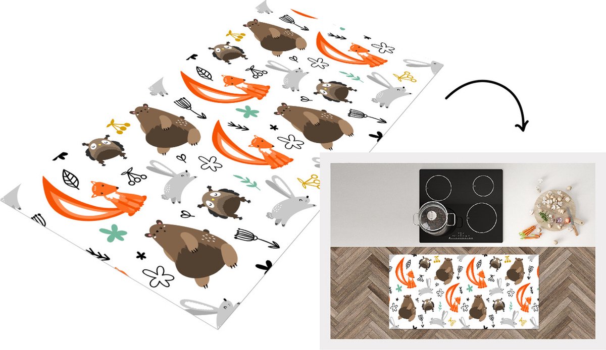 KitchenYeah Keukenloper - Loper keuken - Dieren - Bos - Patroon - 120x60 cm - Keukenloper vinyl Multicolor