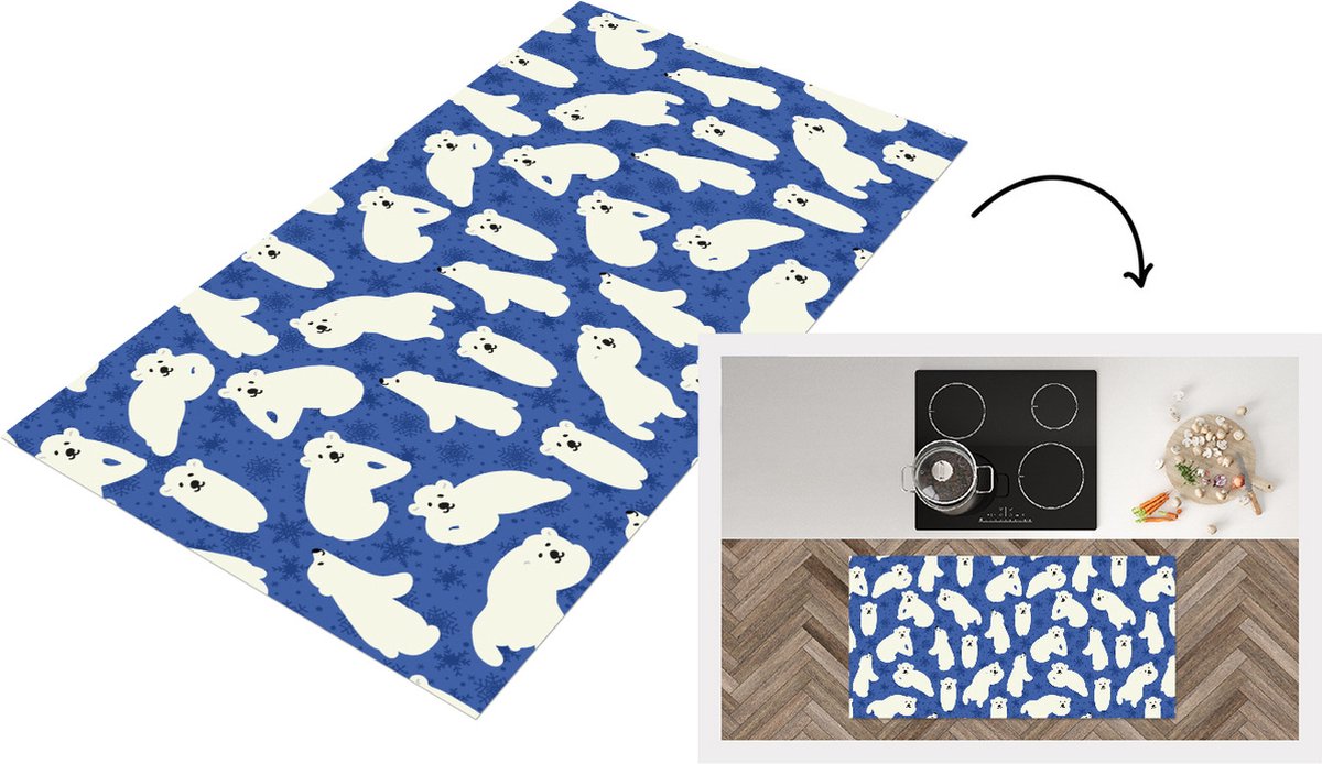 KitchenYeah Keukenloper - Loper keuken - Sneeuw - IJsbeer - Dieren - Winter - Patroon - 120x60 cm - Keukenloper vinyl Multicolor
