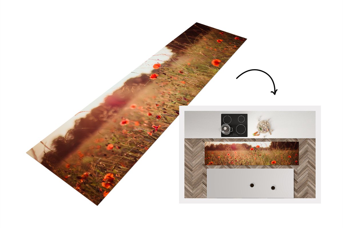 KitchenYeah Keukenloper - Loper keuken - Zonsondergang - Bloemen - Rood - Keukenloper vinyl, foto 4