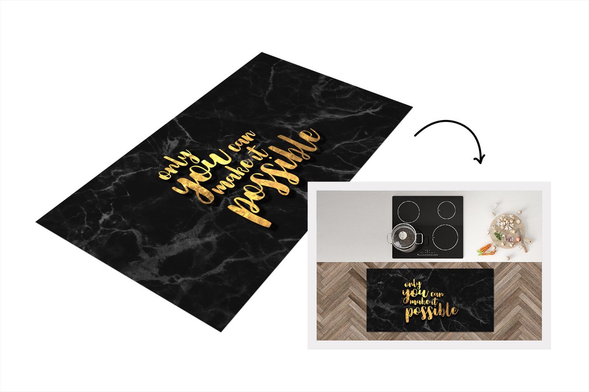 KitchenYeah Keukenloper - Loper keuken - Quote - Zelfvertrouwen - Goud - Marmer - 120x60 cm - Keukenloper vinyl Multicolor