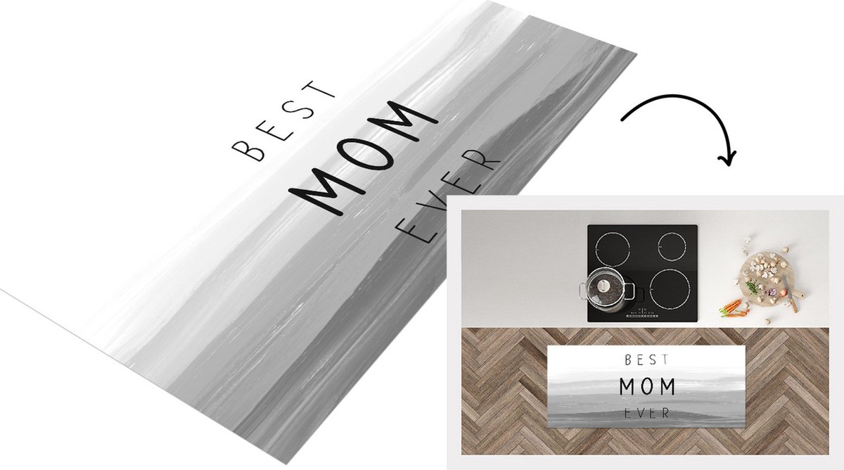 KitchenYeah Keukenloper - Loper keuken - Best mom ever - Moederdag - Mama - Mam - Cadeau Moederdag - zwart wit - 120x50 cm - Keukenloper vinyl Zwart; Wit