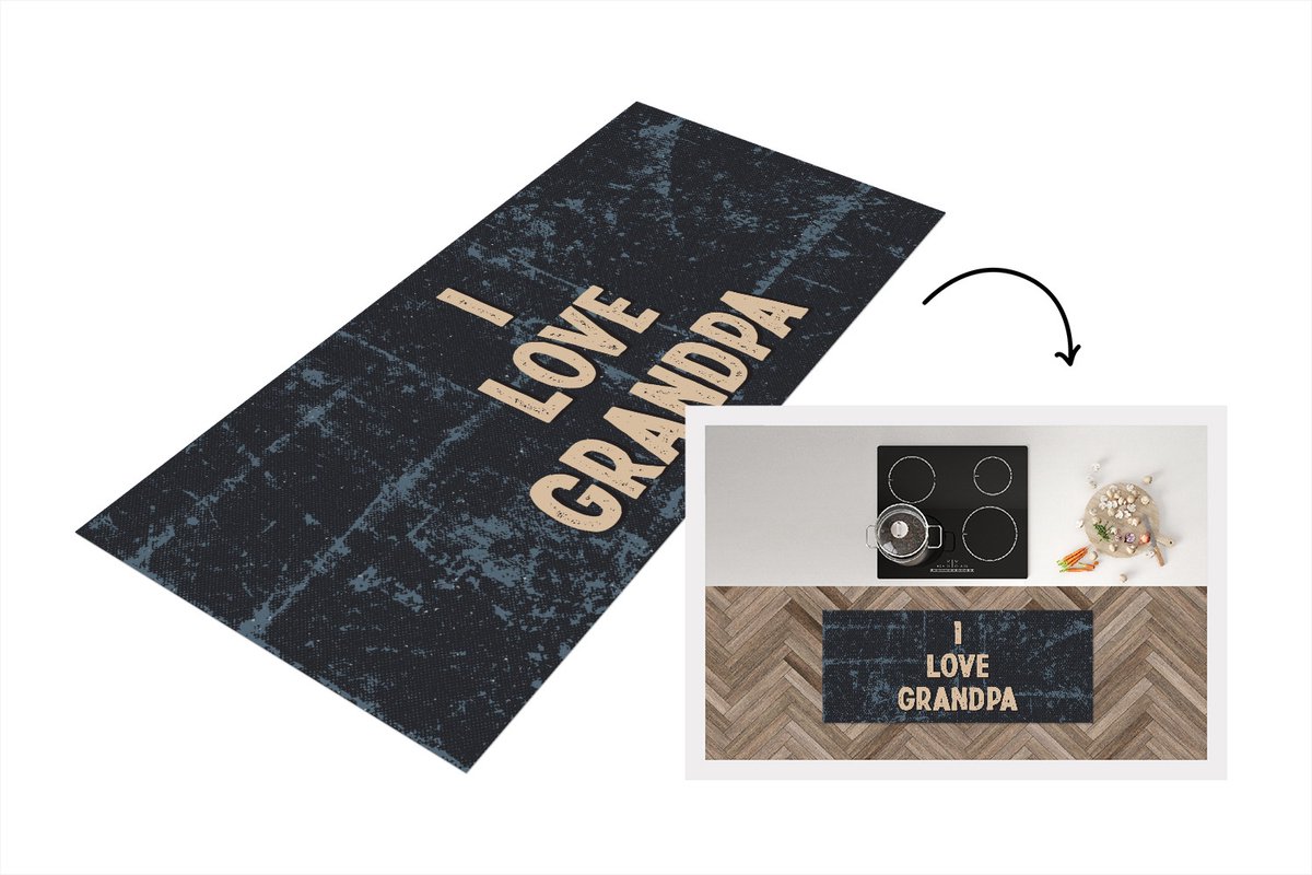 KitchenYeah Keukenloper - Loper keuken - Kado man - Opa - Vaderdag - I love Grandpa - Quote - Spreuken - 120x50 cm - Keukenloper vinyl Multicolor