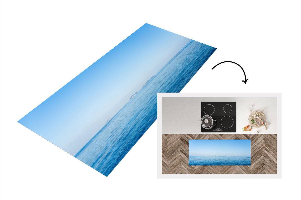 KitchenYeah Keukenloper - Loper keuken - Zee - Horizon - Blauw - 120x50 cm - Keukenloper vinyl Multicolor