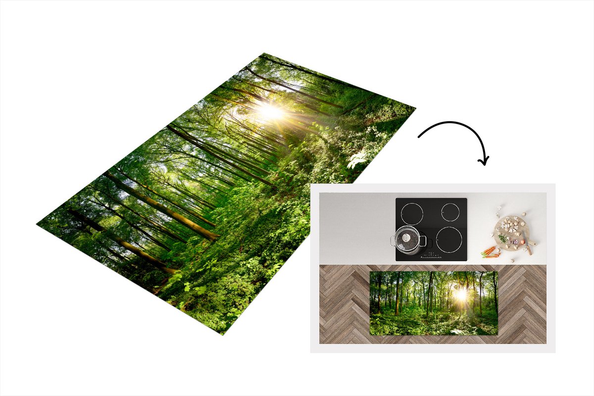 KitchenYeah Keukenloper - Loper keuken - Bos - Zon - Lente - 120x60 cm - Keukenloper vinyl Multicolor