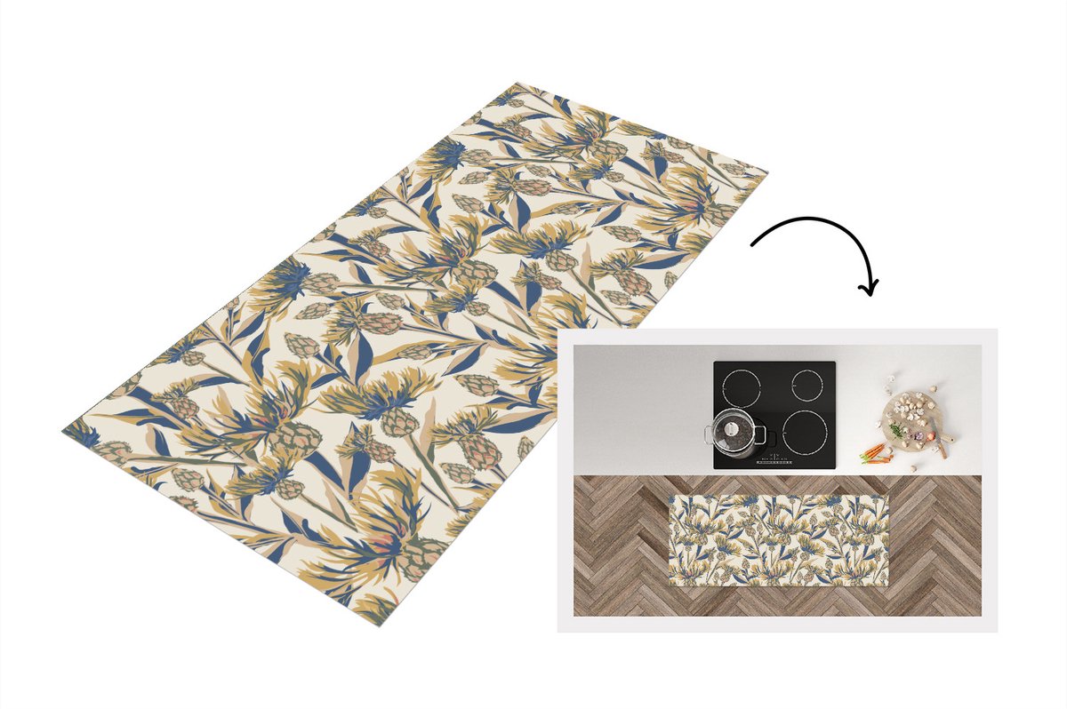 KitchenYeah Keukenloper - Loper keuken - Bloemen - Patroon - Design - Natuur - 120x50 cm - Keukenloper vinyl Multicolor