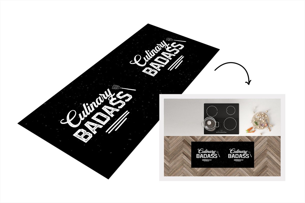 KitchenYeah Keukenloper - Loper keuken - Frituur - Barbecue - Bakken - Culinary Badass - Koken - Spreuken - Voor wie niet kan koken - 120x50 cm - Keukenloper vinyl Multicolor