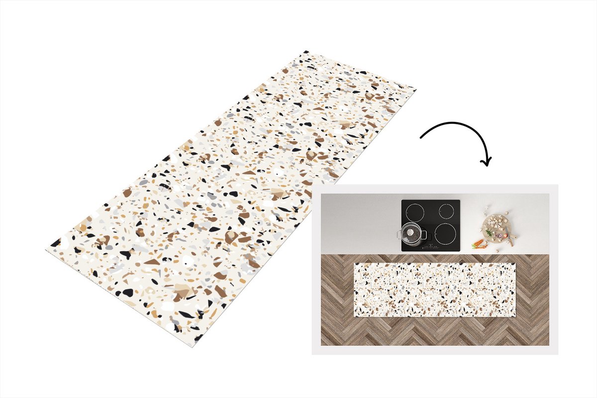 KitchenYeah Keukenloper - Loper keuken - Terrazzo - Patronen - Design - 150x50 cm - Keukenloper vinyl Multicolor