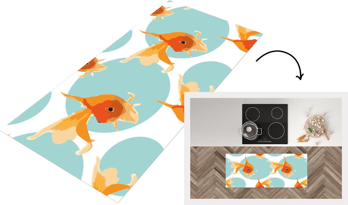 KitchenYeah Keukenloper - Loper keuken - Goudvis - Dieren - Bubbel - Patronen - 120x50 cm - Keukenloper vinyl Multicolor
