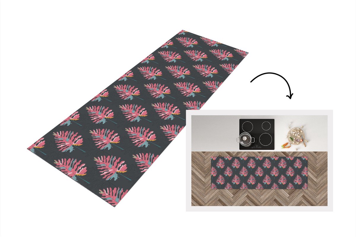 KitchenYeah Keukenloper - Loper keuken - Blad - Boom - Patroon - Roze - Keukenloper vinyl, foto 2