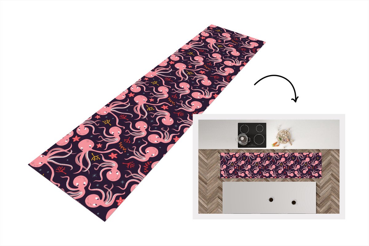 KitchenYeah Keukenloper - Loper keuken - Octopus - Baby - Design - 240x60 cm - Keukenloper vinyl Multicolor