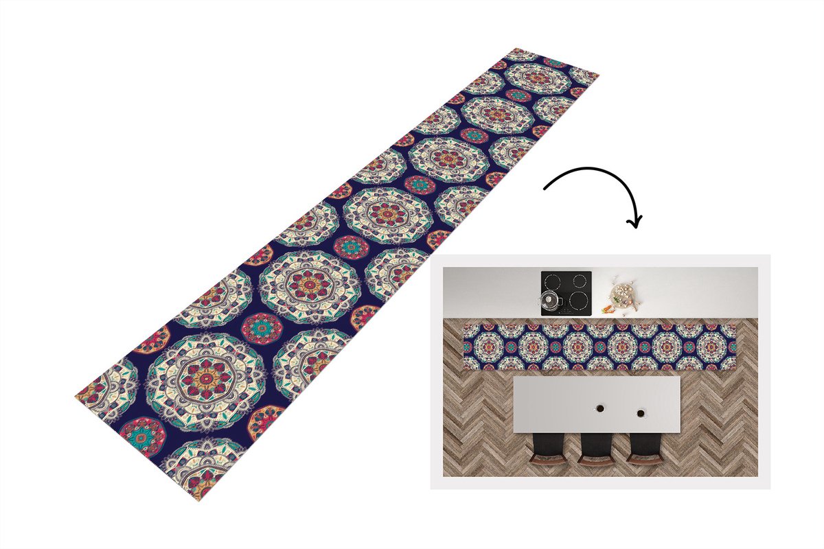 KitchenYeah Keukenloper - Loper keuken - Bohemian - Mandala - Patronen - 300x50 cm - Keukenloper vinyl Multicolor