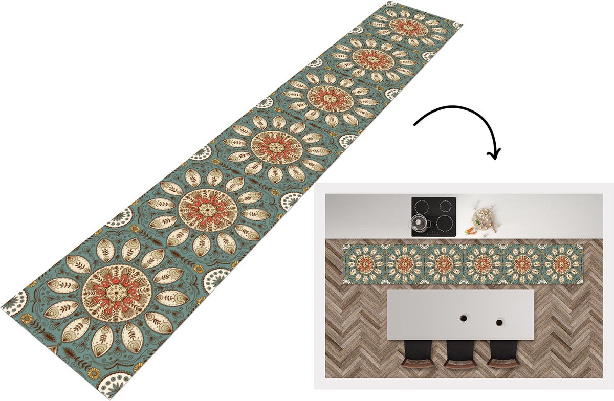 KitchenYeah Keukenloper - Loper keuken - Mandala - Retro - Bohemian - Patroon - 300x50 cm - Keukenloper vinyl Multicolor