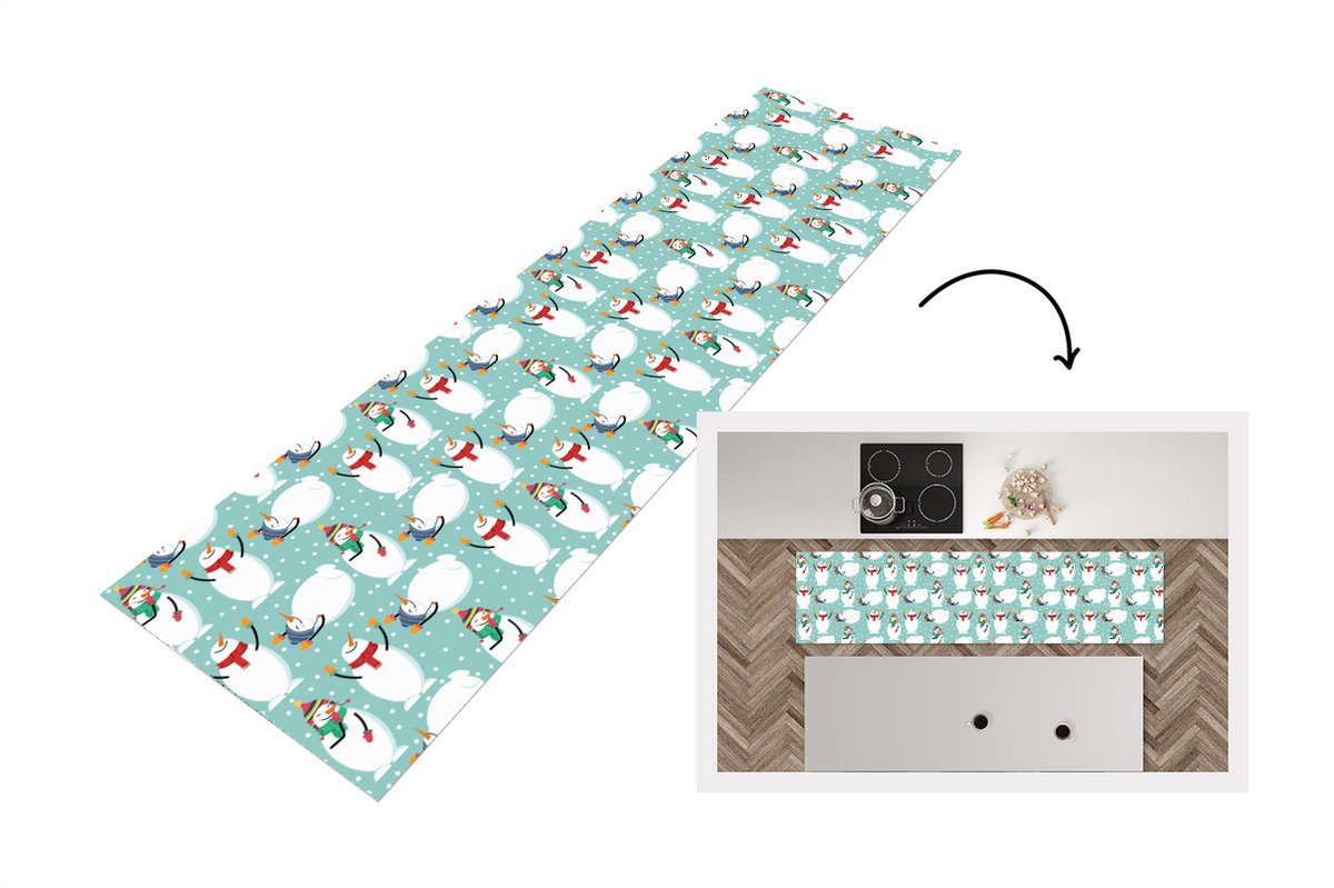 KitchenYeah Keukenloper - Loper keuken - Sneeuwpop - Cartoon - Winter - Kerst - Patronen - 200x50 cm - Keukenloper vinyl Multicolor