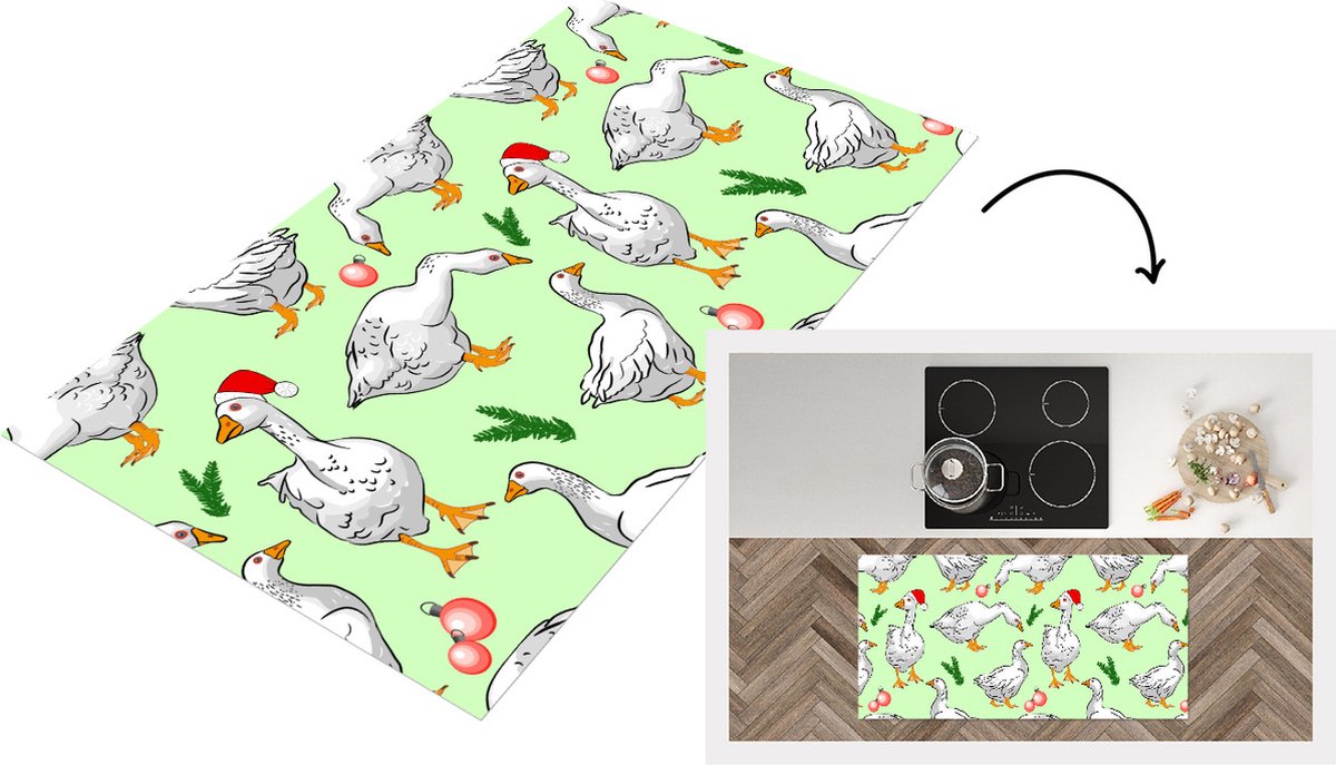 KitchenYeah Keukenloper - Loper keuken - Gans - Kerstballen - Christmas - Patronen - 120x60 cm - Keukenloper vinyl Multicolor