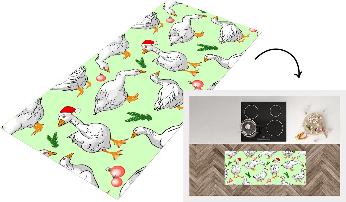 KitchenYeah Keukenloper - Loper keuken - Gans - Kerstballen - Christmas - Patronen - 120x50 cm - Keukenloper vinyl Multicolor