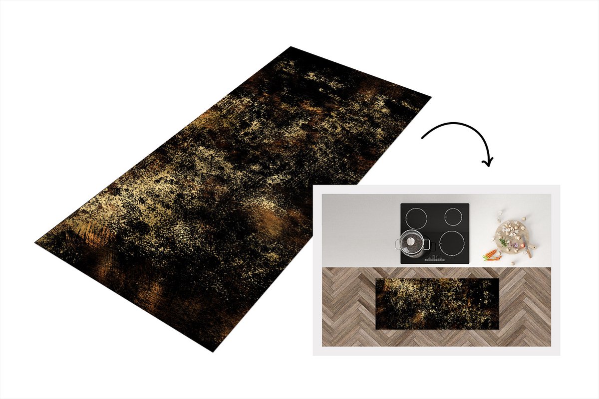 KitchenYeah Keukenloper - Loper keuken - Zwart - Gold - Vintage - Keukenloper vinyl Multicolor