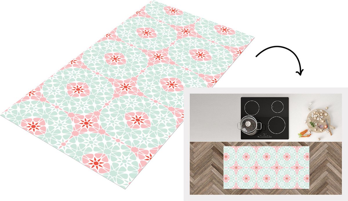 KitchenYeah Keukenloper - Loper keuken - Bloemen - Sterren - Winter - Design - 120x60 cm - Keukenloper vinyl Multicolor