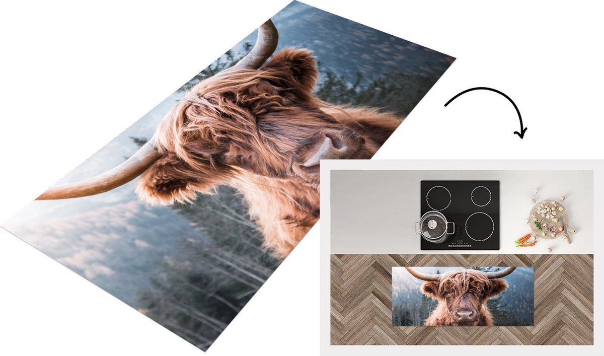 KitchenYeah Keukenloper - Loper keuken - Schotse hooglander - Dieren - Bos - 120x50 cm - Keukenloper vinyl Multicolor
