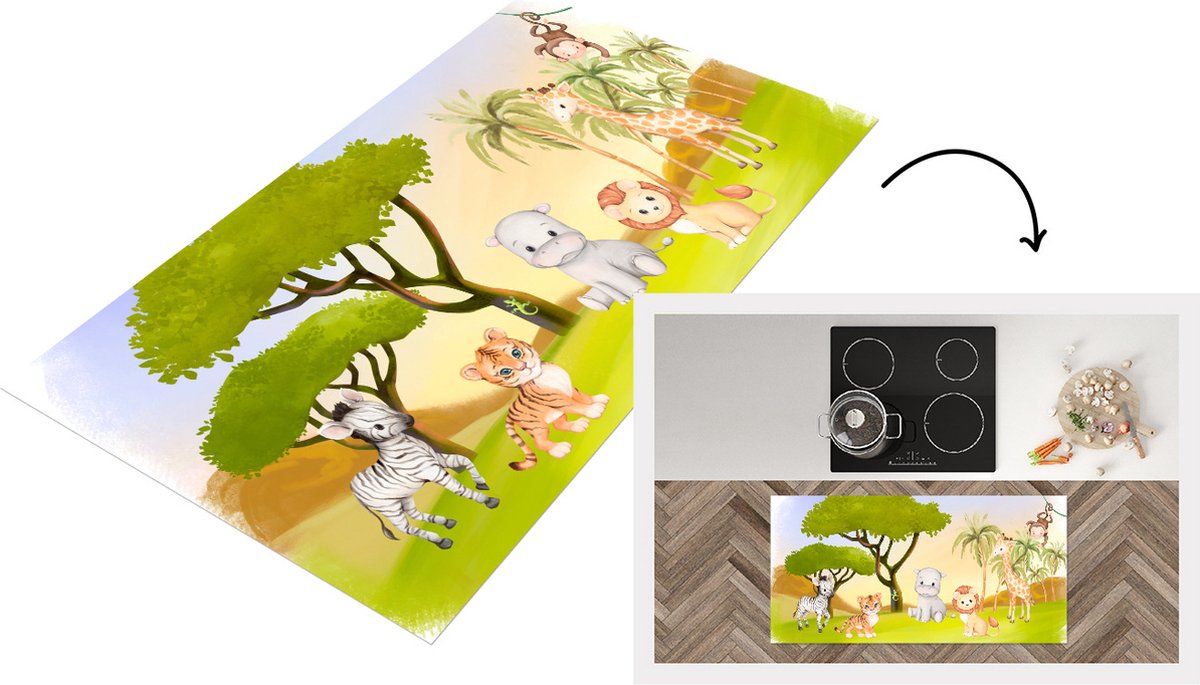 KitchenYeah Keukenloper - Loper keuken - Jungle - Dieren - Kinderen - 120x60 cm - Keukenloper vinyl Multicolor