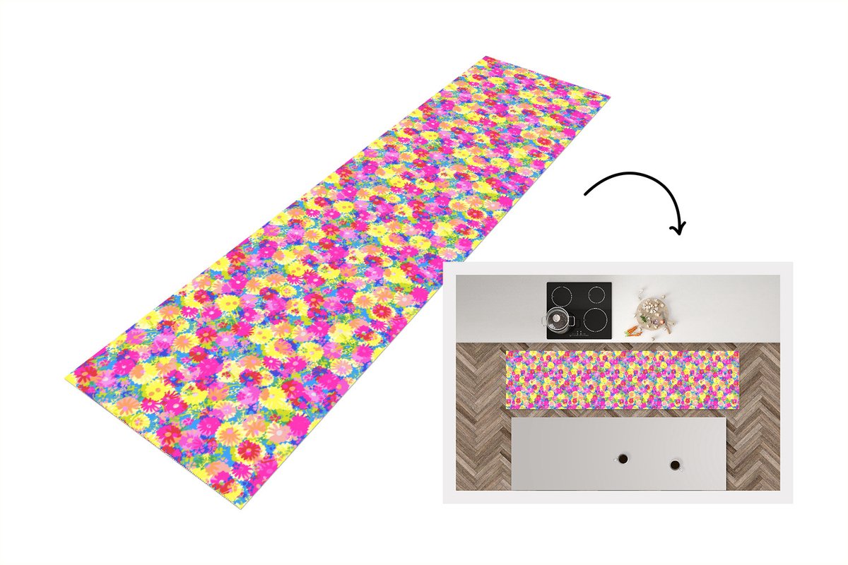 KitchenYeah Keukenloper - Loper keuken - Bloesem - Zomer - Regenboog - Bloem - Design - 240x60 cm - Keukenloper vinyl Multicolor