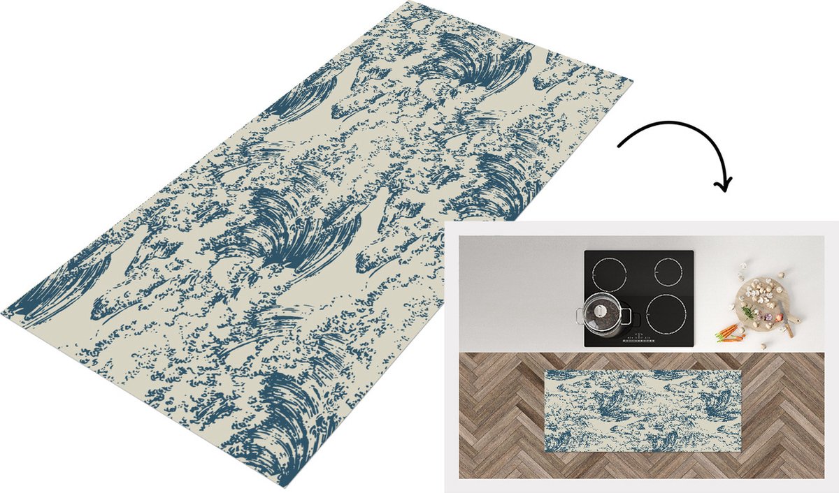KitchenYeah Keukenloper - Loper keuken - Water - Japan - Patroon - 120x50 cm - Keukenloper vinyl Multicolor