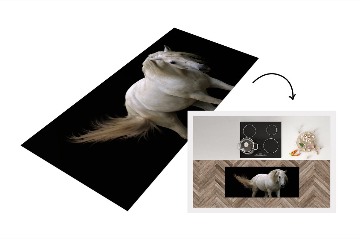 KitchenYeah Keukenloper - Loper keuken - Paarden - Boerderijdieren - Zwart - 120x50 cm - Keukenloper vinyl Multicolor