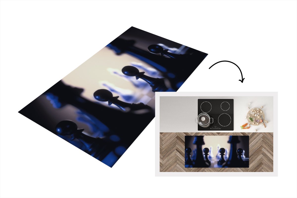 KitchenYeah Keukenloper - Loper keuken - De zwarte pionnen van het schaken - 120x60 cm - Keukenloper vinyl Multicolor