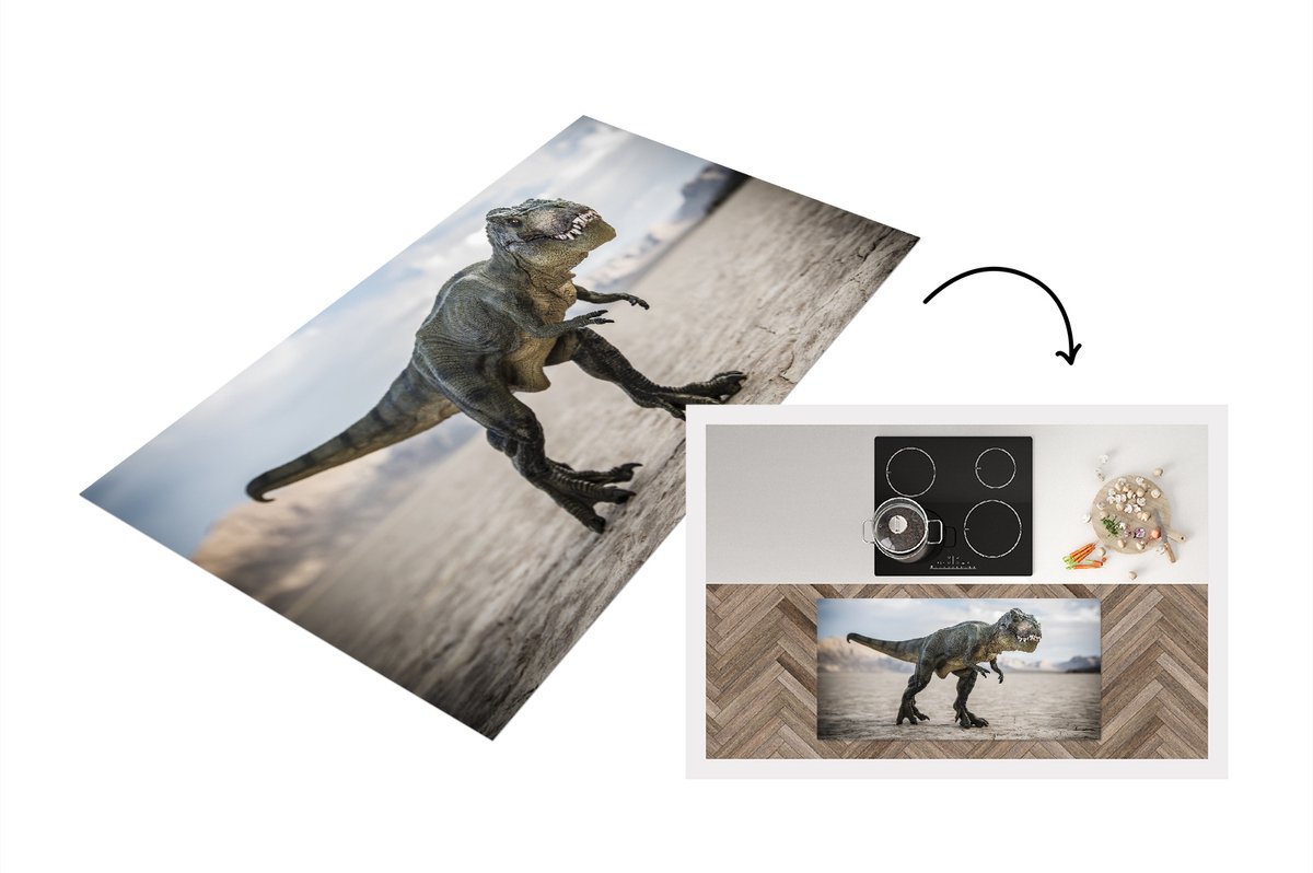 KitchenYeah Keukenloper - Loper keuken - Dinosaurus - Zand - Speelgoed - 120x60 cm - Keukenloper vinyl Multicolor