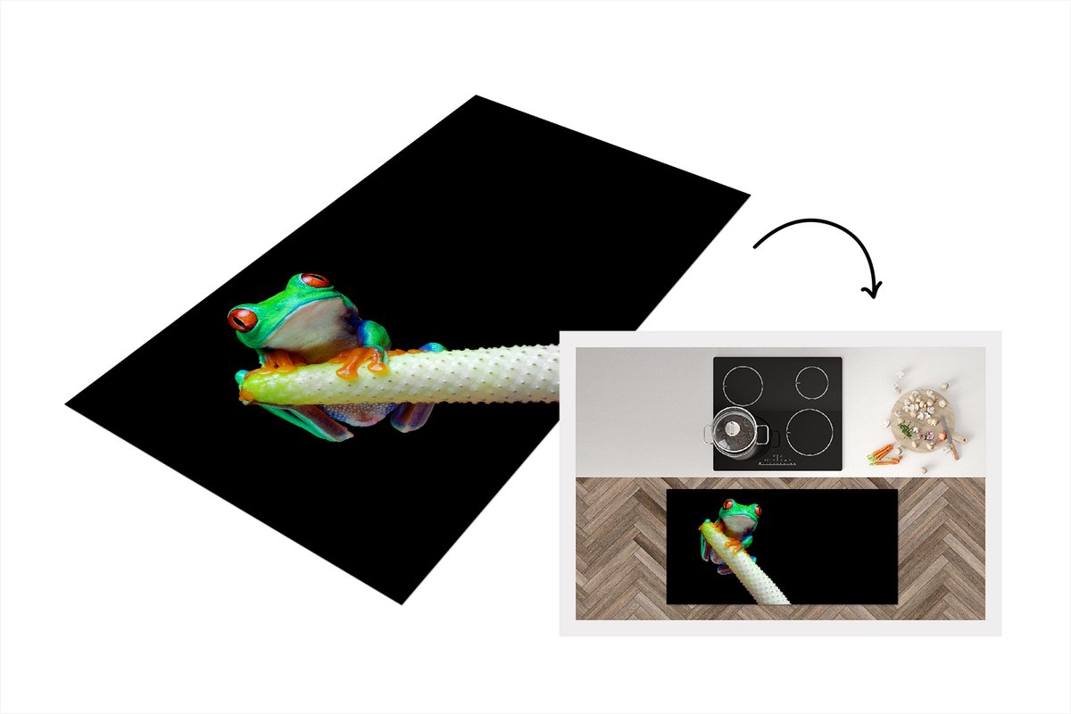 KitchenYeah Keukenloper - Loper keuken - Kikker - Dieren - Plant - 120x60 cm - Keukenloper vinyl Multicolor