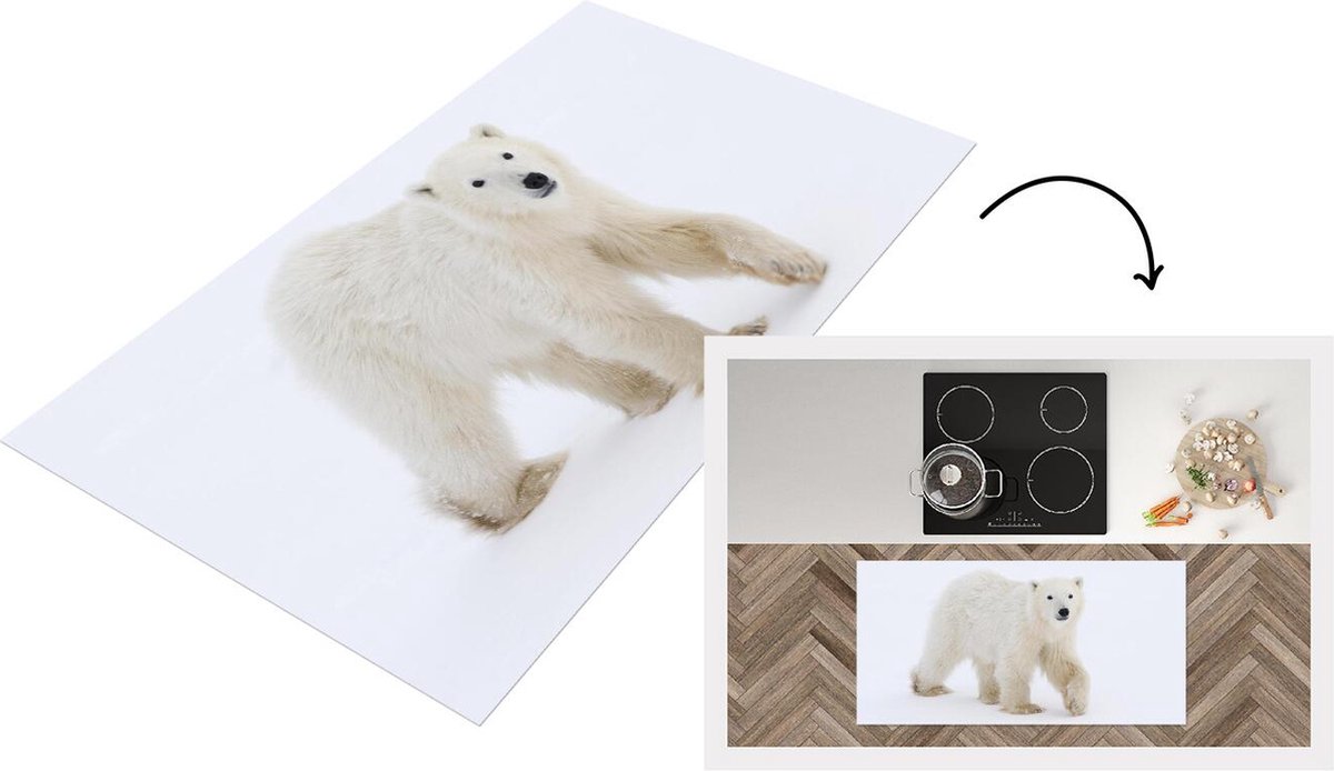 KitchenYeah Keukenloper - Loper keuken - IJsbeer - Sneeuw - Wit - 120x60 cm - Keukenloper vinyl Multicolor