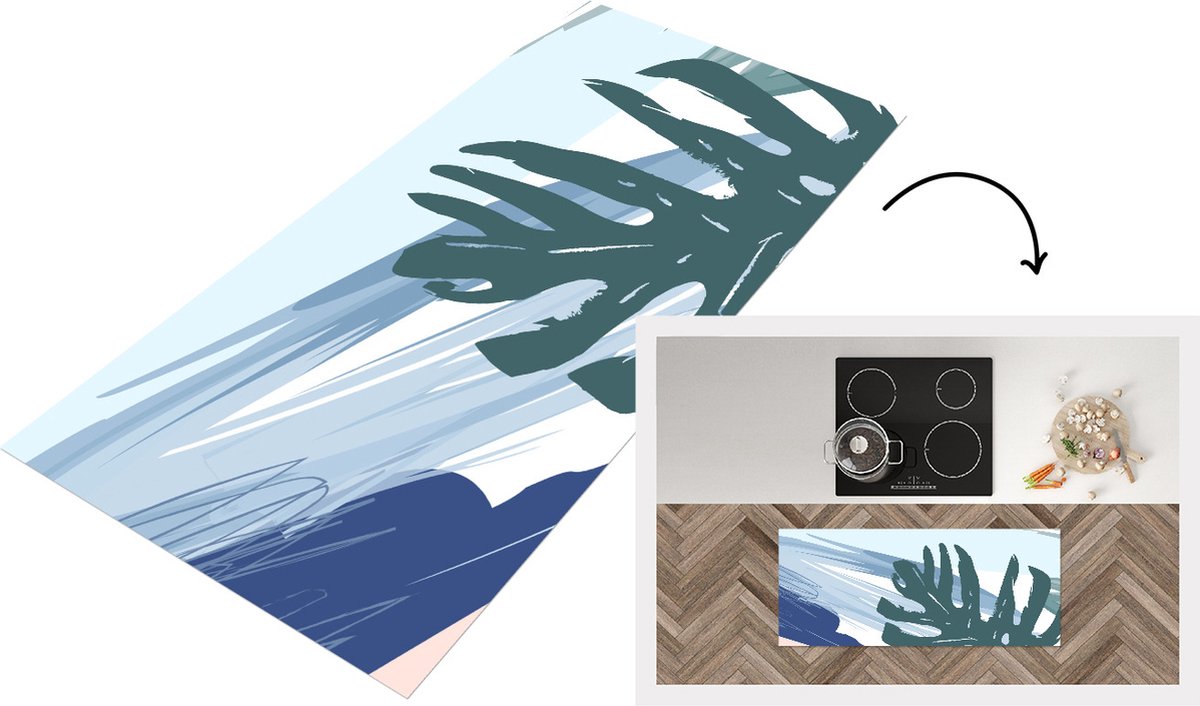 KitchenYeah Keukenloper - Loper keuken - Zomer - Monstera - Groen - 120x50 cm - Keukenloper vinyl Multicolor