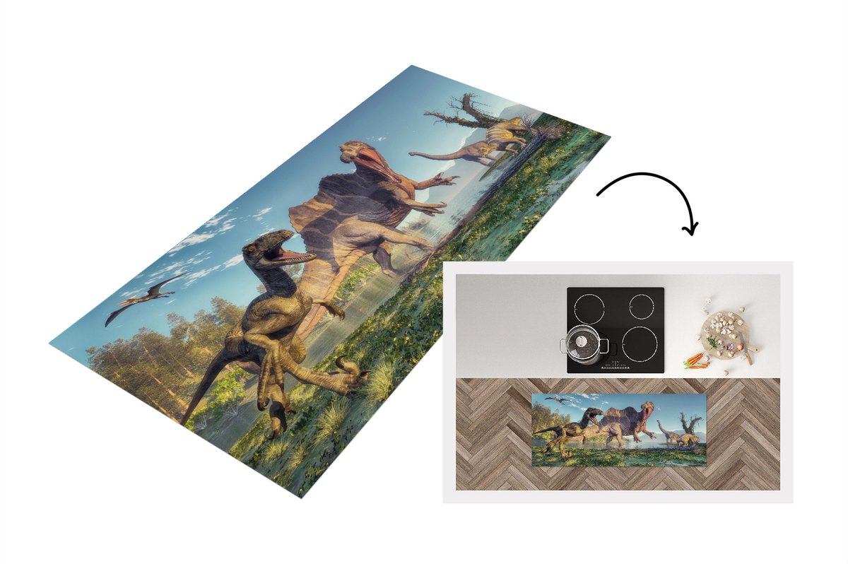 KitchenYeah Keukenloper - Loper keuken - Kinderkamer - Water - DInosaurus - 120x50 cm - Keukenloper vinyl Multicolor