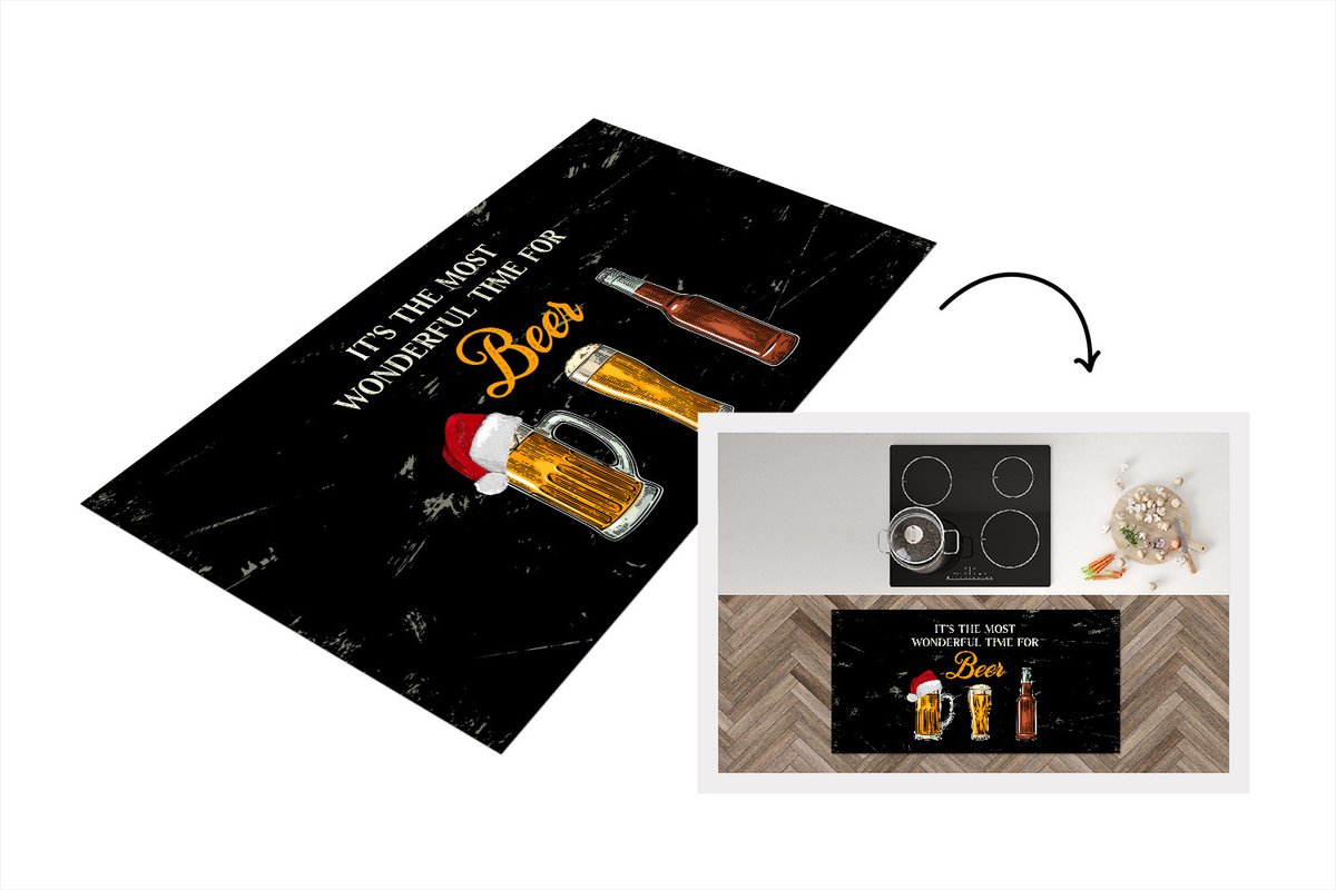 KitchenYeah Keukenloper - Loper keuken - Kerst - Bier - Spreuken - Quotes - It's the most wonderful time for beer - 120x60 cm - Keukenloper vinyl Multicolor