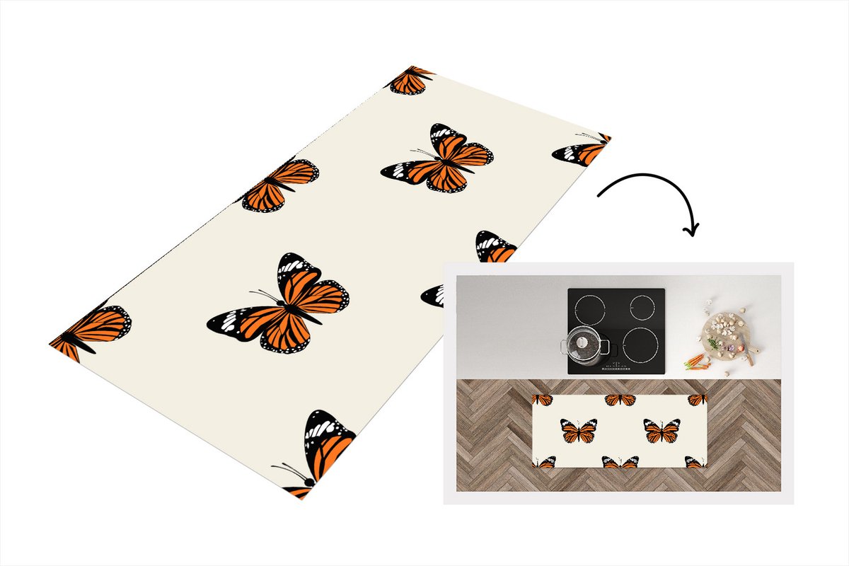 KitchenYeah Keukenloper - Loper keuken - Vlinder - Insecten - Patronen - 120x50 cm - Keukenloper vinyl Multicolor