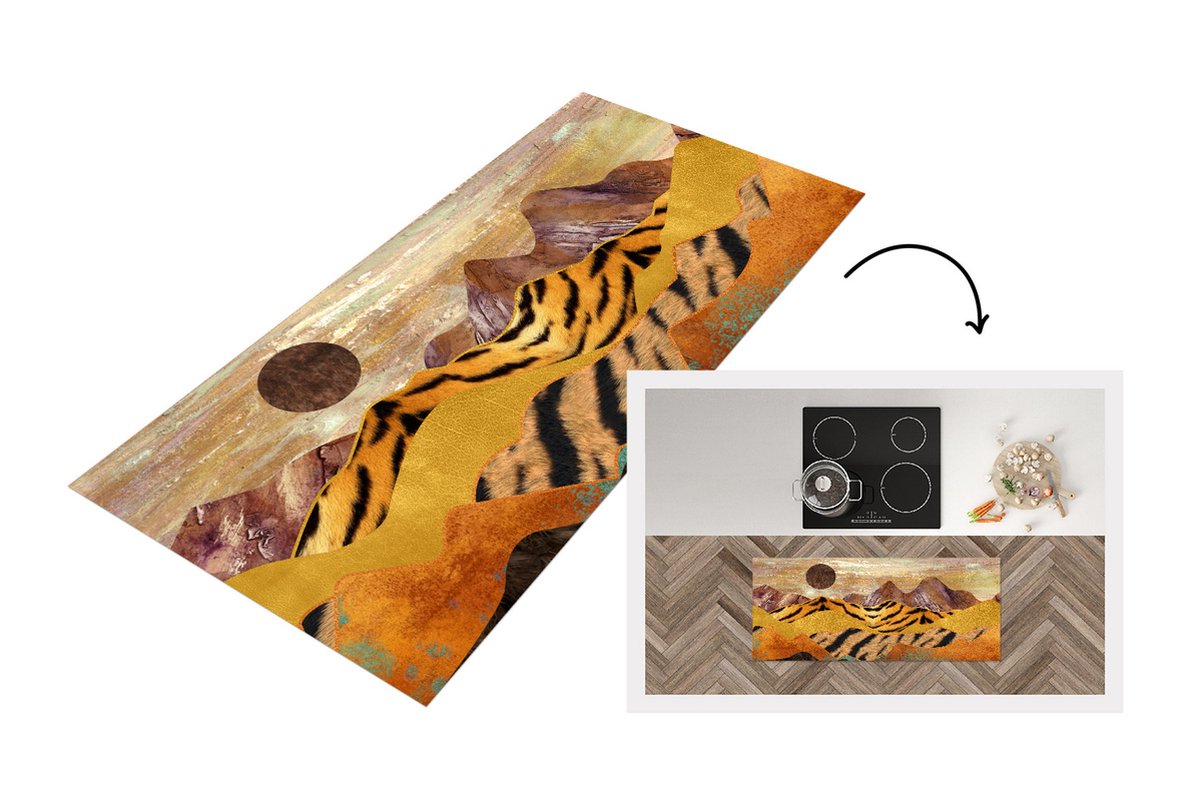 KitchenYeah Keukenloper - Loper keuken - Tijgerprint - Goud - Marmer - 120x50 cm - Keukenloper vinyl Multicolor