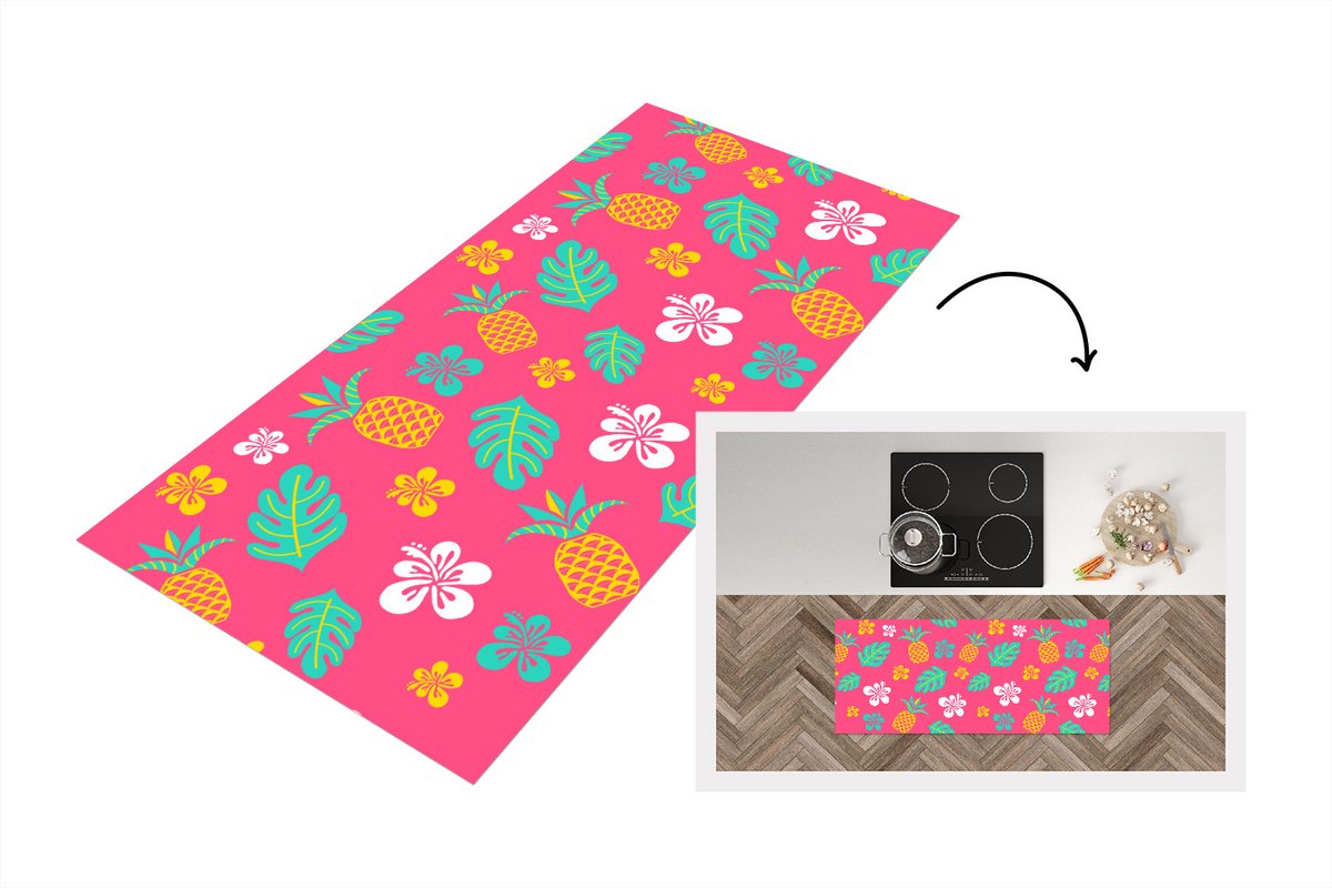 KitchenYeah Keukenloper - Loper keuken - Zomer - Patronen - Ananas - 120x50 cm - Keukenloper vinyl Multicolor