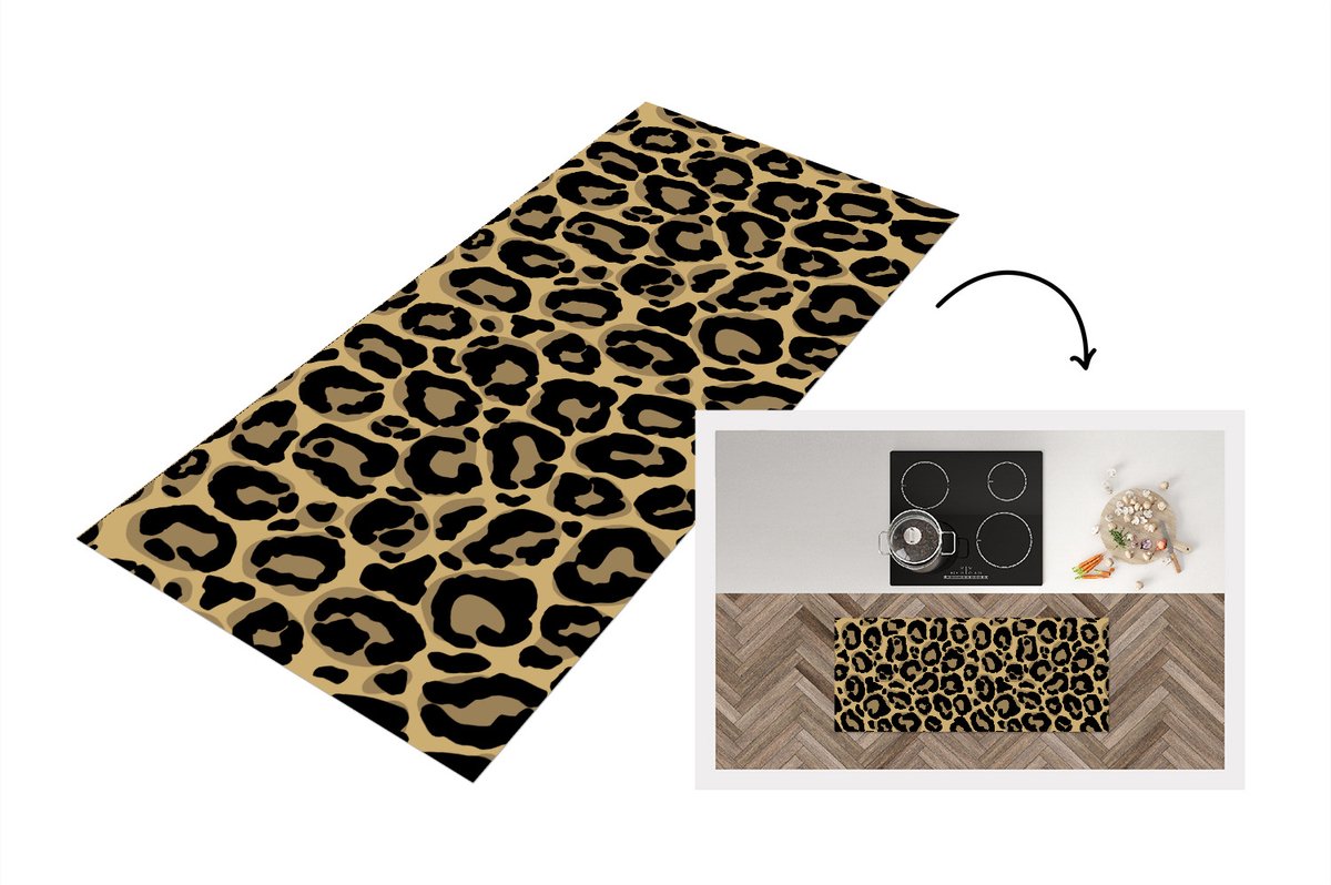 KitchenYeah Keukenloper - Loper keuken - Panterprint - Patronen - Luipaard - Patronen - 120x50 cm - Keukenloper vinyl Multicolor