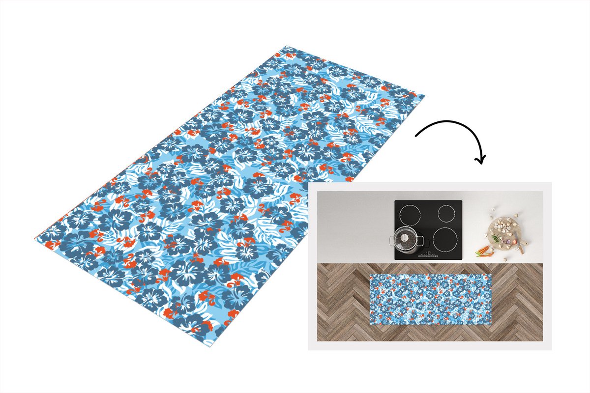 KitchenYeah Keukenloper - Loper keuken - Hawaii - Bloemen - Patronen - Hibiscus - Zomer - 120x50 cm - Keukenloper vinyl Multicolor