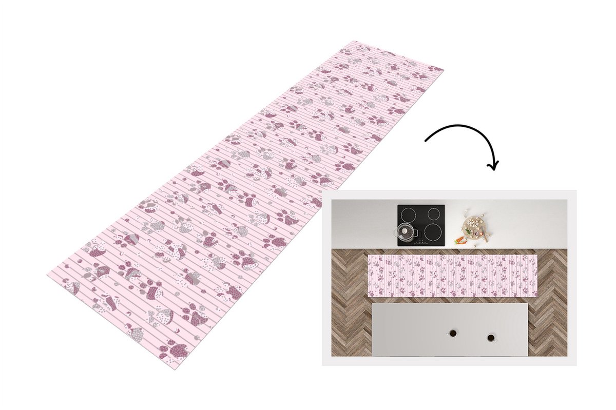 KitchenYeah Keukenloper - Loper keuken - Hond - Roze - Patronen - Keukenloper vinyl, foto 4