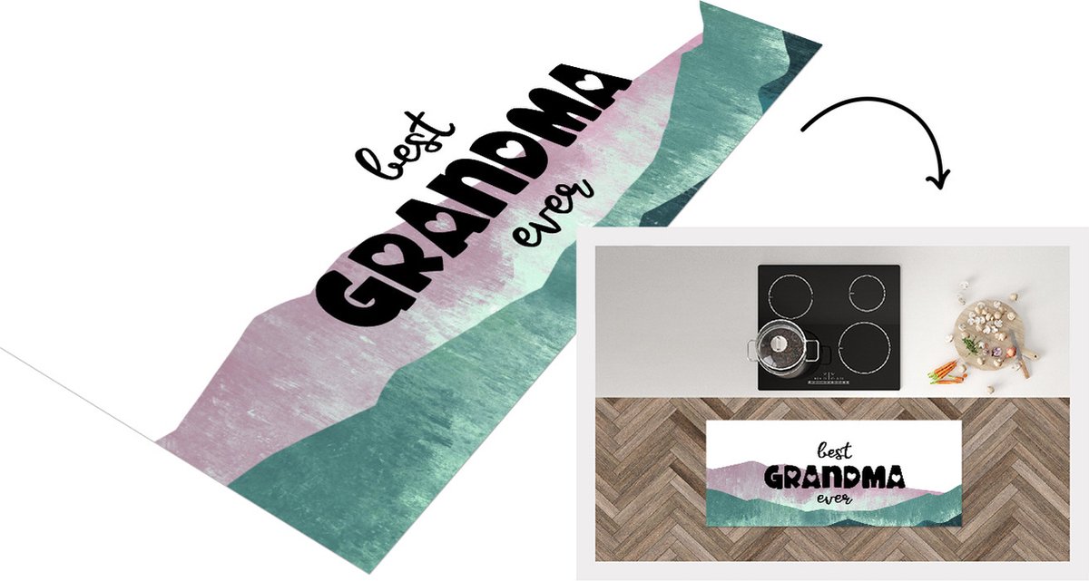 KitchenYeah Keukenloper - Loper keuken - Spreuken - Quotes Best Grandma Ever - Oma - Moederdag - Pastel - Oma cadeau - 120x50 cm - Keukenloper vinyl Multicolor