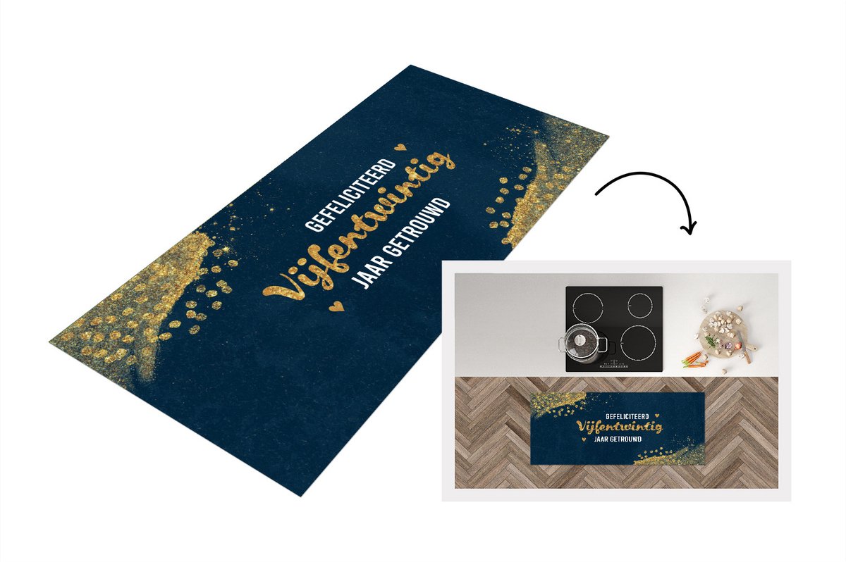 KitchenYeah Keukenloper - Loper keuken - Spreuken - Quotes - Goud - Gefeliciteerd vijfentwintig jaar getrouwd - 120x50 cm - Keukenloper vinyl Multicolor